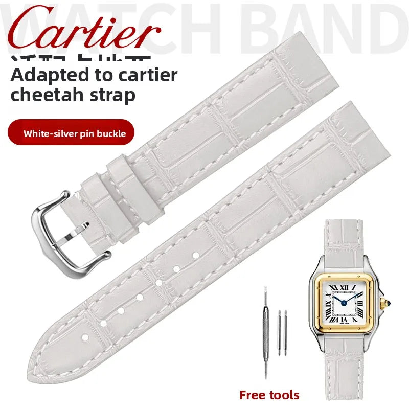 17.5 15.5mm Quick release women watchband For Cartier Santos Dumont cowhide Leather watch Strap lady's Pin buckle White red band