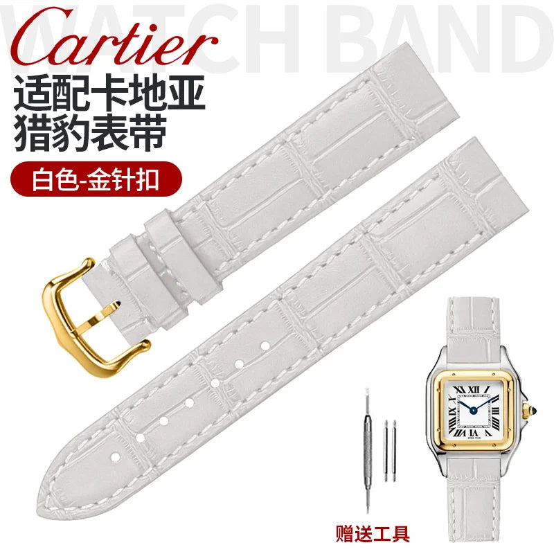 17.5 15.5mm Quick release women watchband For Cartier Santos Dumont cowhide Leather watch Strap lady's Pin buckle White red band