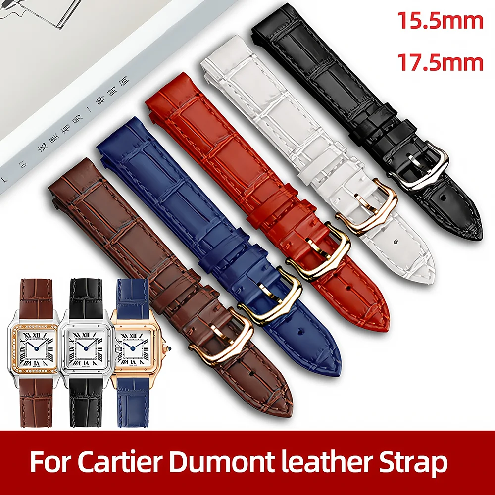 17.5 15.5mm Quick release women watchband For Cartier Santos Dumont cowhide Leather watch Strap lady's Pin buckle White red band