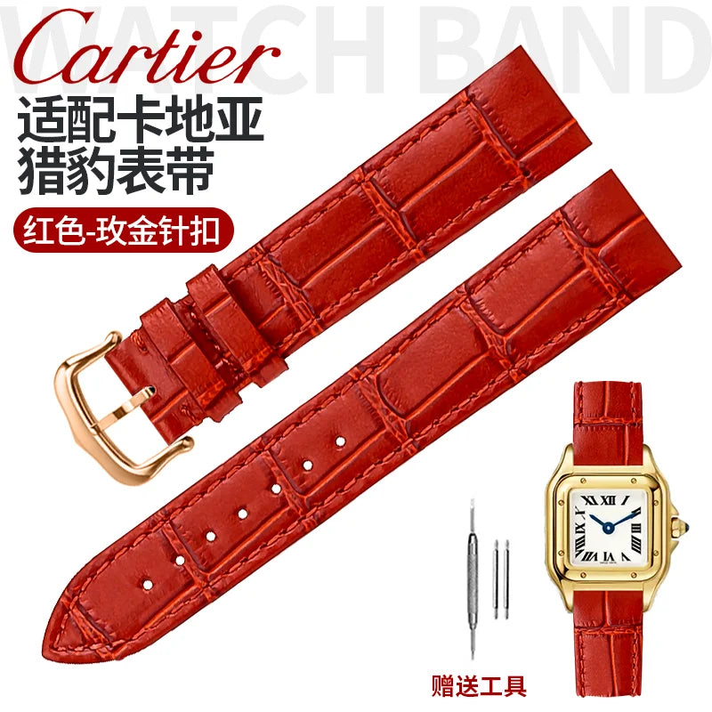 17.5 15.5mm Quick release women watchband For Cartier Santos Dumont cowhide Leather watch Strap lady's Pin buckle White red band