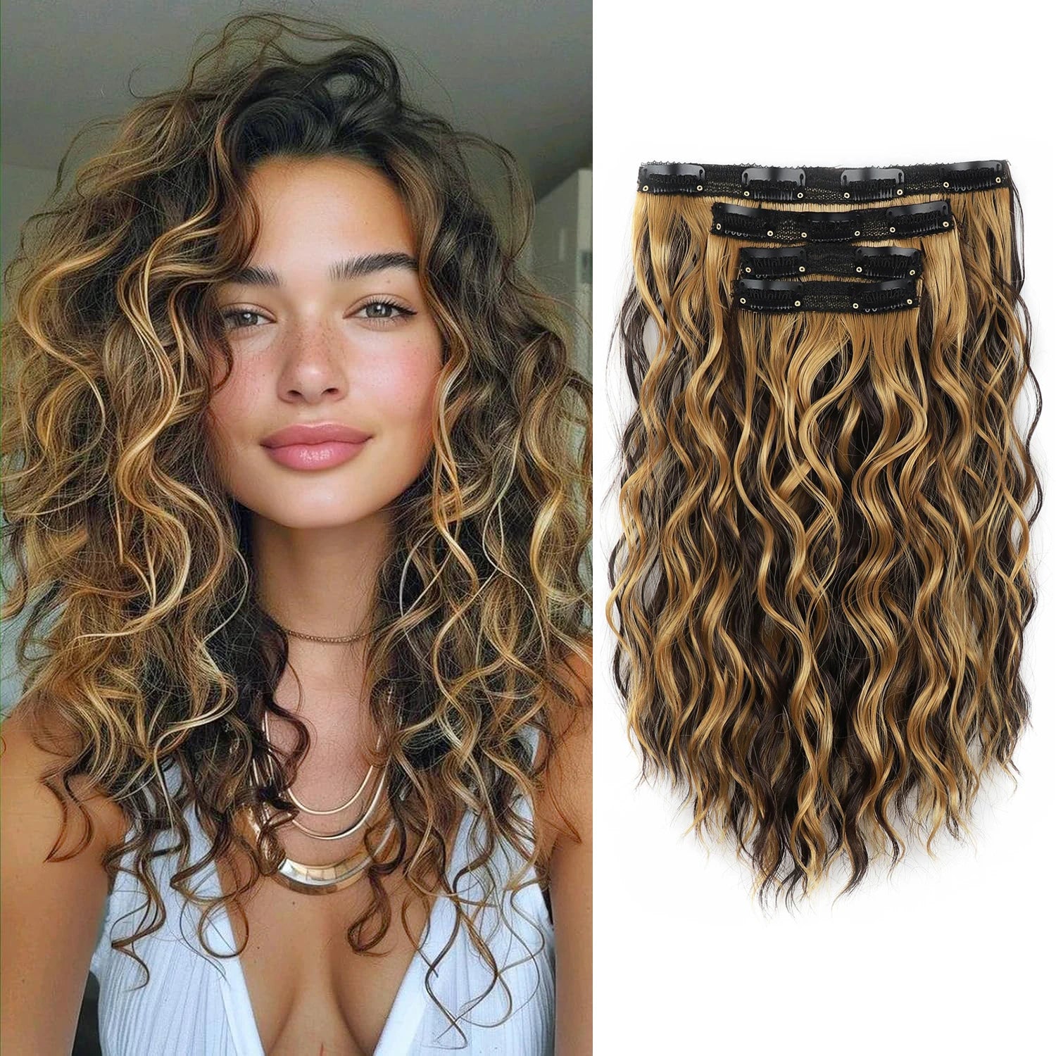 4-Piece Set of 11 Clip-In Hair Extensions, Clip-In Hair Extensions, 12 Inch Synthetic Clip-In Short Soft Natural Wigs High-Tempe