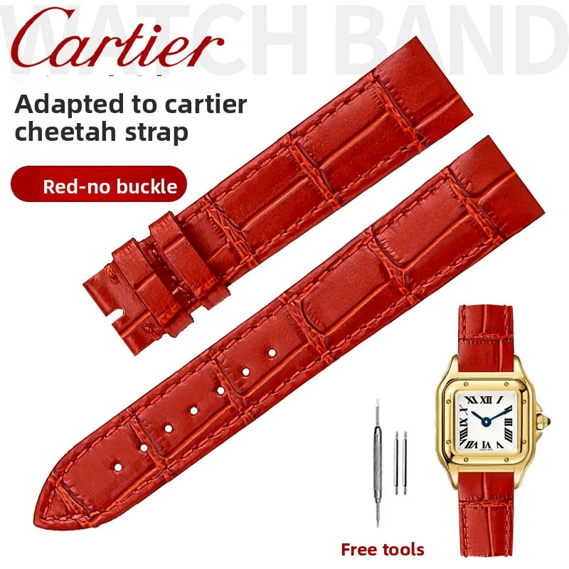 17.5 15.5mm Quick release women watchband For Cartier Santos Dumont cowhide Leather watch Strap lady's Pin buckle White red band