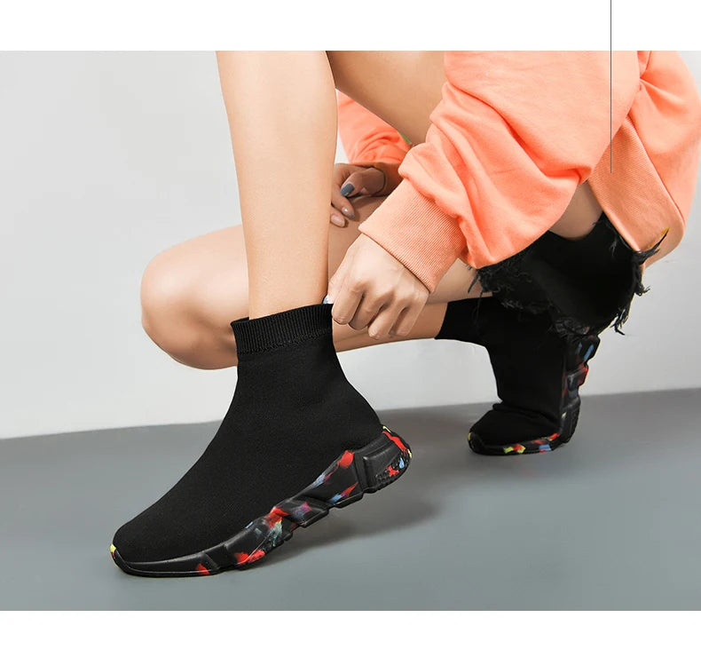 2025 Black High Top Sneakers Men Women Classic Designer knit Men's Casual Sneakers Fashion Comfy Slip-on Women's Sports Shoes