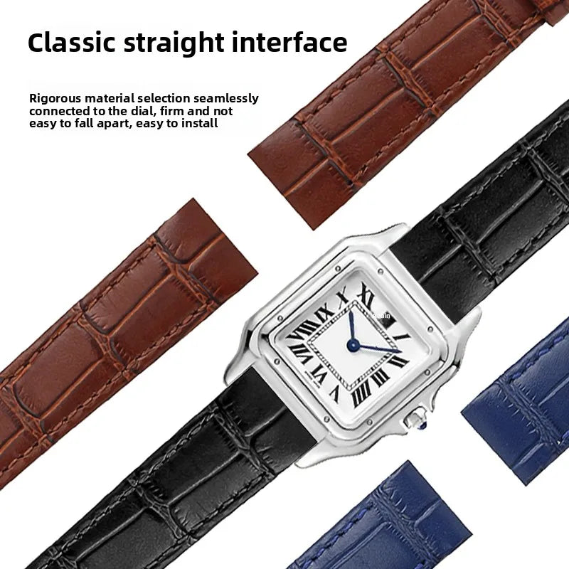 17.5 15.5mm Quick release women watchband For Cartier Santos Dumont cowhide Leather watch Strap lady's Pin buckle White red band