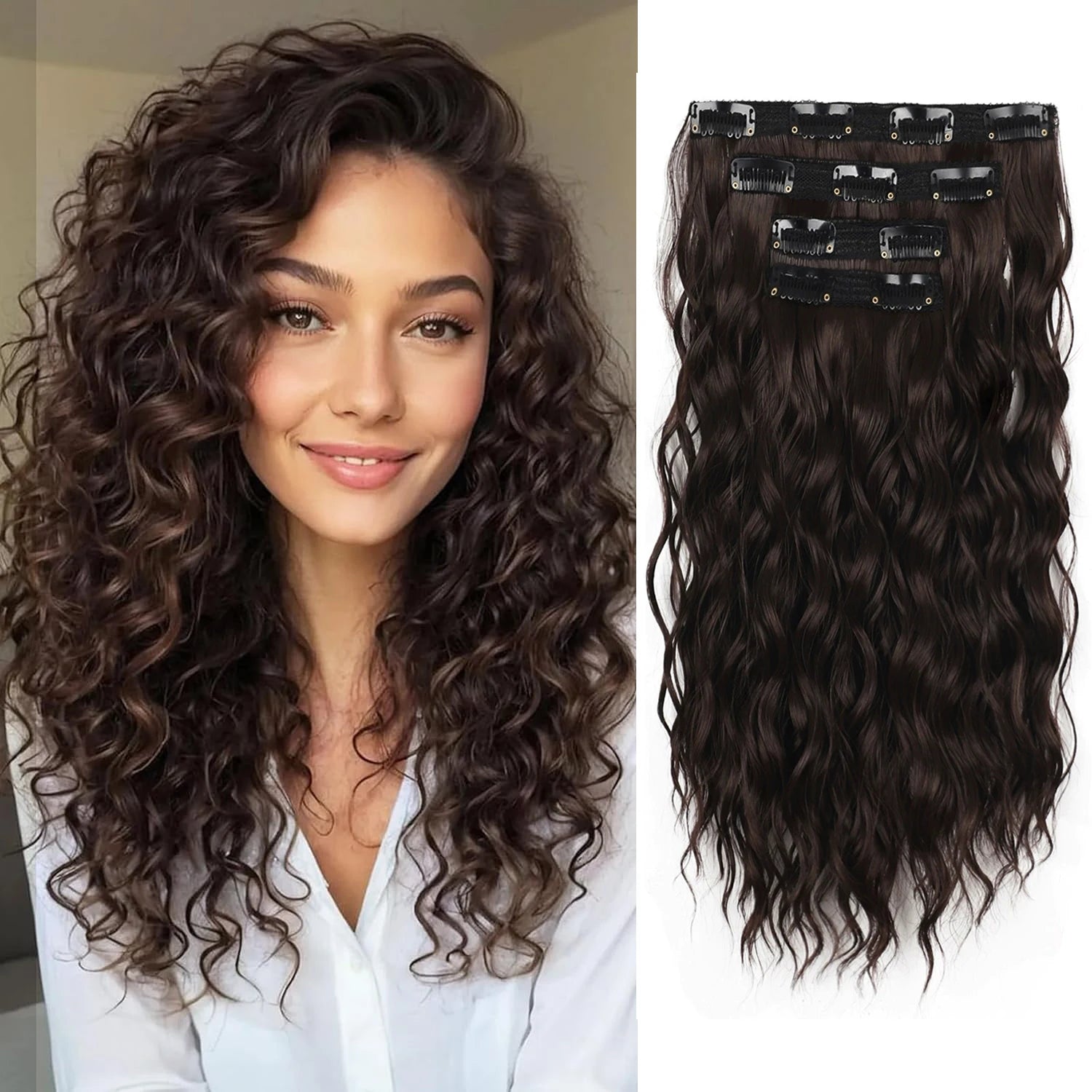 4-Piece Set of 11 Clip-In Hair Extensions, Clip-In Hair Extensions, 12 Inch Synthetic Clip-In Short Soft Natural Wigs High-Tempe