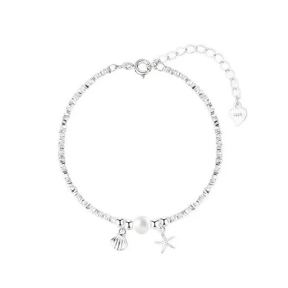 925 Sterling Silver Pearl Shell Starfish Shattered Silver Bracelet for Women Fine Jewelry Accessories Gift