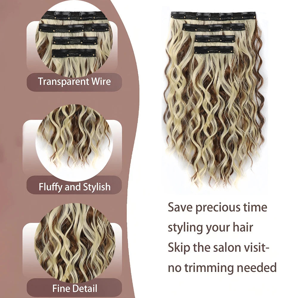 4-Piece Set of 11 Clip-In Hair Extensions, Clip-In Hair Extensions, 12 Inch Synthetic Clip-In Short Soft Natural Wigs High-Tempe