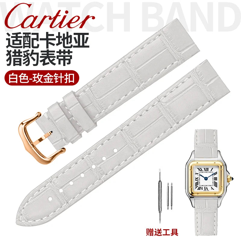 17.5 15.5mm Quick release women watchband For Cartier Santos Dumont cowhide Leather watch Strap lady's Pin buckle White red band