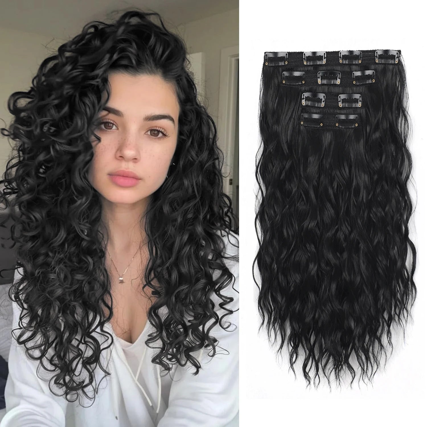 4-Piece Set of 11 Clip-In Hair Extensions, Clip-In Hair Extensions, 12 Inch Synthetic Clip-In Short Soft Natural Wigs High-Tempe