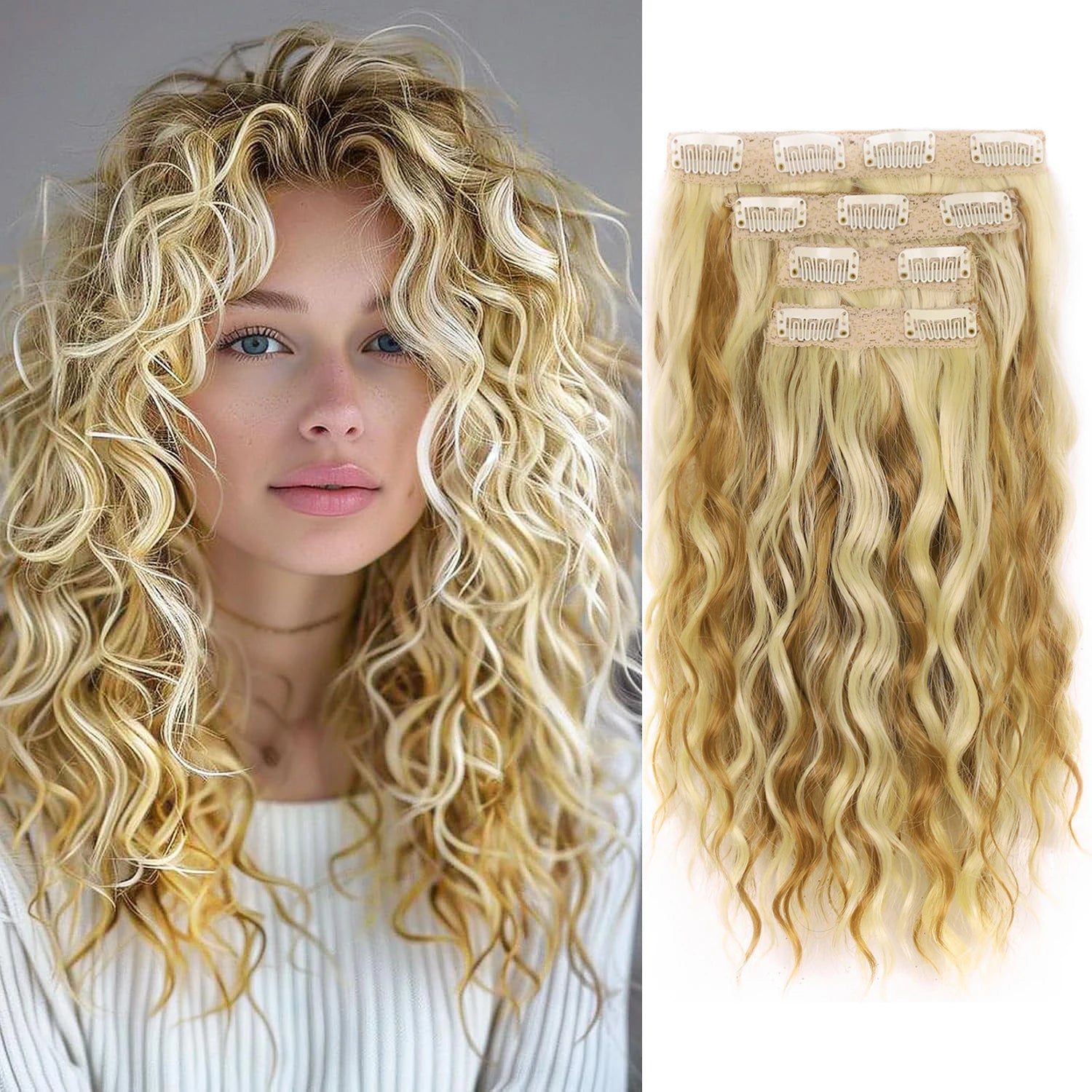 4-Piece Set of 11 Clip-In Hair Extensions, Clip-In Hair Extensions, 12 Inch Synthetic Clip-In Short Soft Natural Wigs High-Tempe