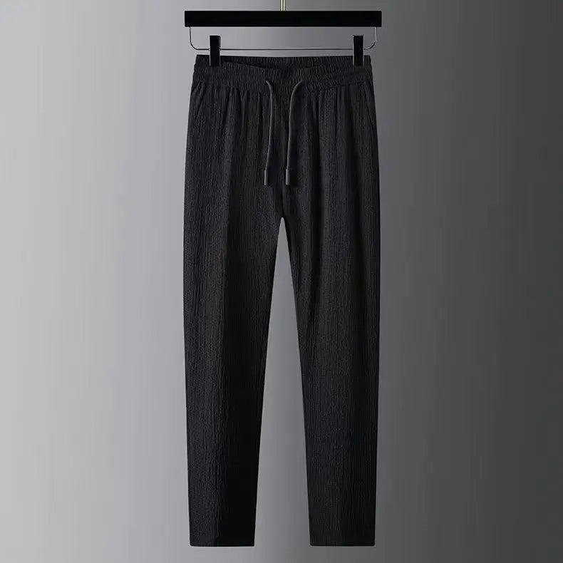 7XL Spring Summer New Fashion Men Set Long Sleeve Casual Shirts And Pant Seersucker Striped Pleats Slim Handsome Two-piece Suit