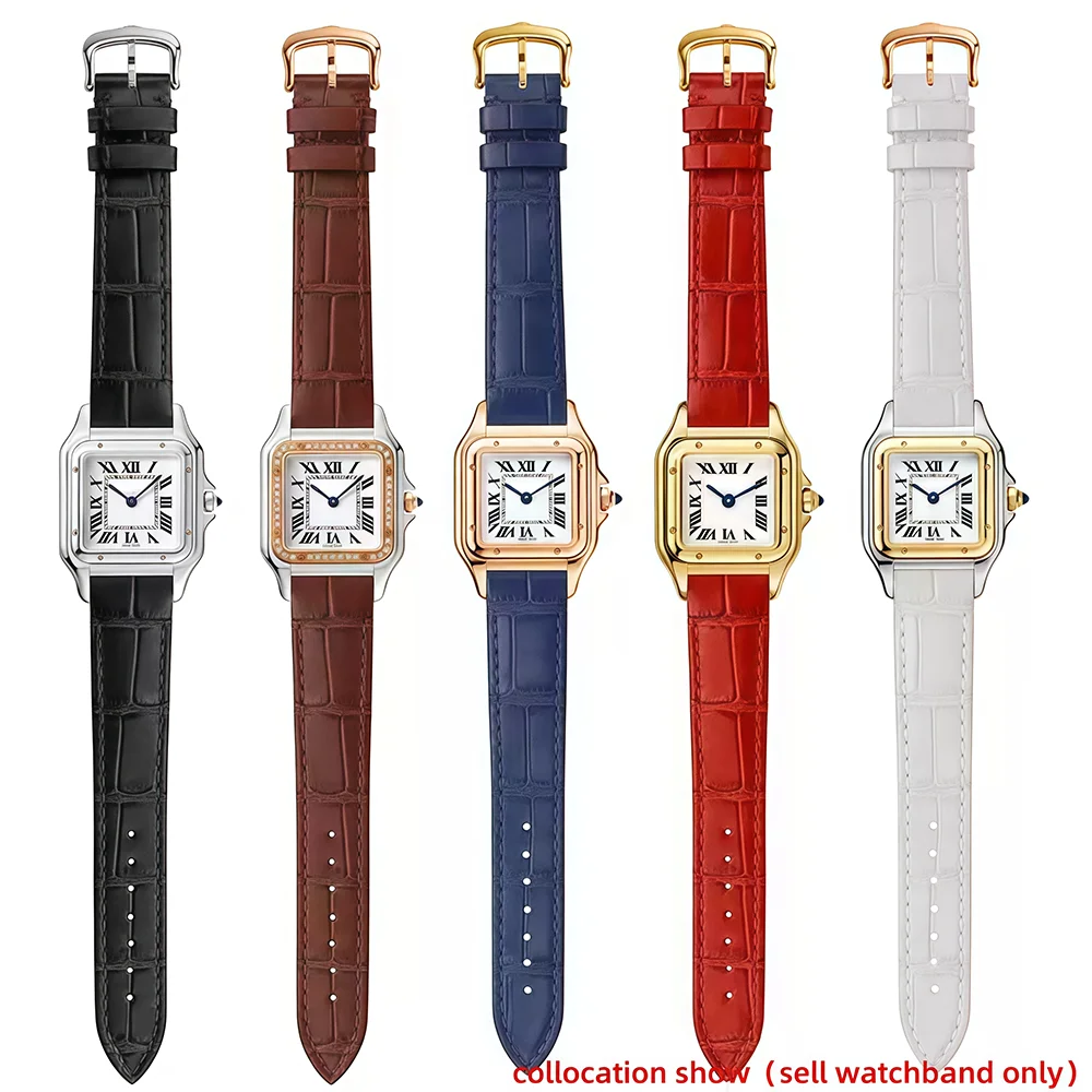 17.5 15.5mm Quick release women watchband For Cartier Santos Dumont cowhide Leather watch Strap lady's Pin buckle White red band