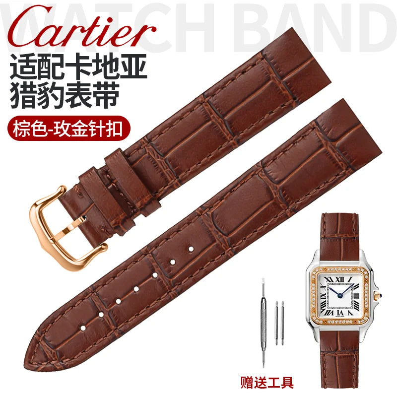 17.5 15.5mm Quick release women watchband For Cartier Santos Dumont cowhide Leather watch Strap lady's Pin buckle White red band