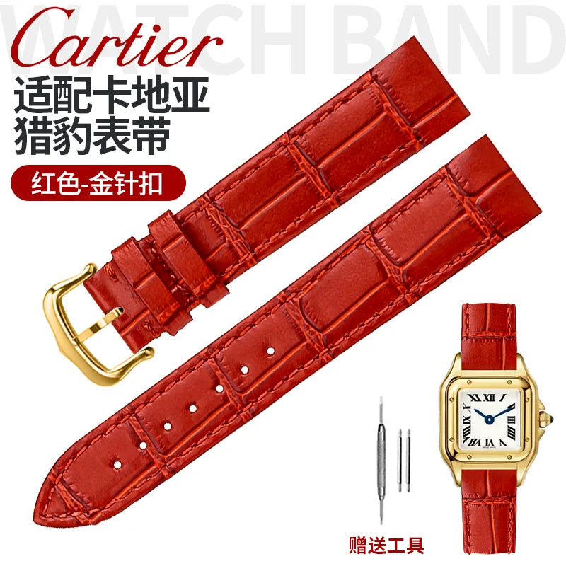 17.5 15.5mm Quick release women watchband For Cartier Santos Dumont cowhide Leather watch Strap lady's Pin buckle White red band