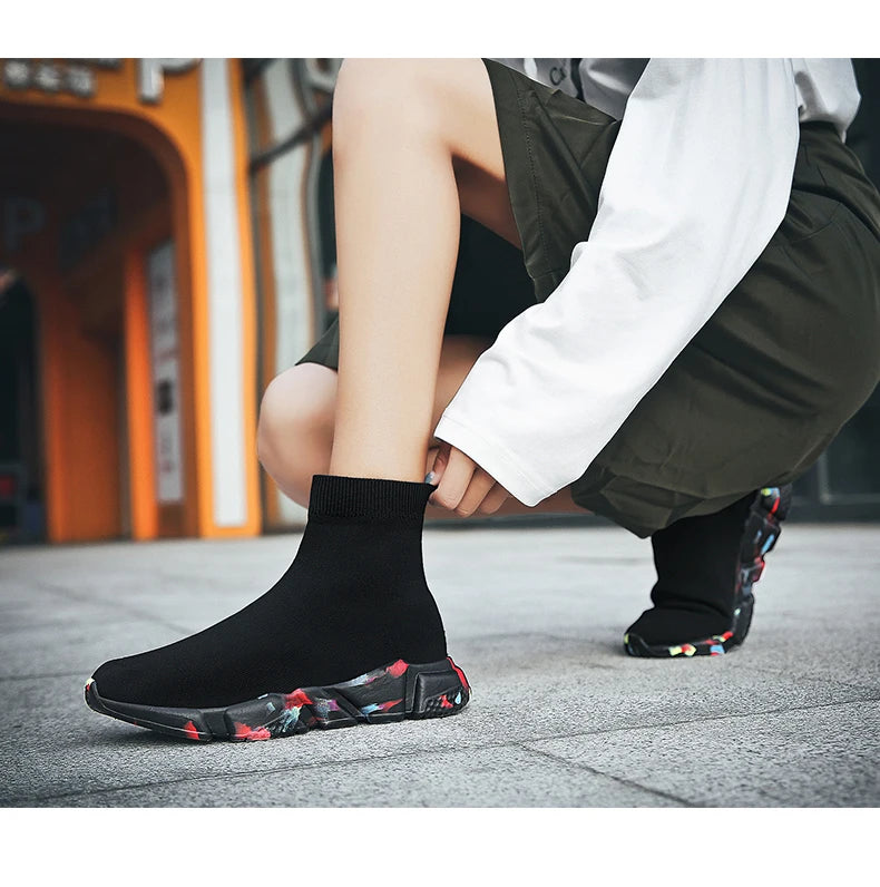 2025 Black High Top Sneakers Men Women Classic Designer knit Men's Casual Sneakers Fashion Comfy Slip-on Women's Sports Shoes