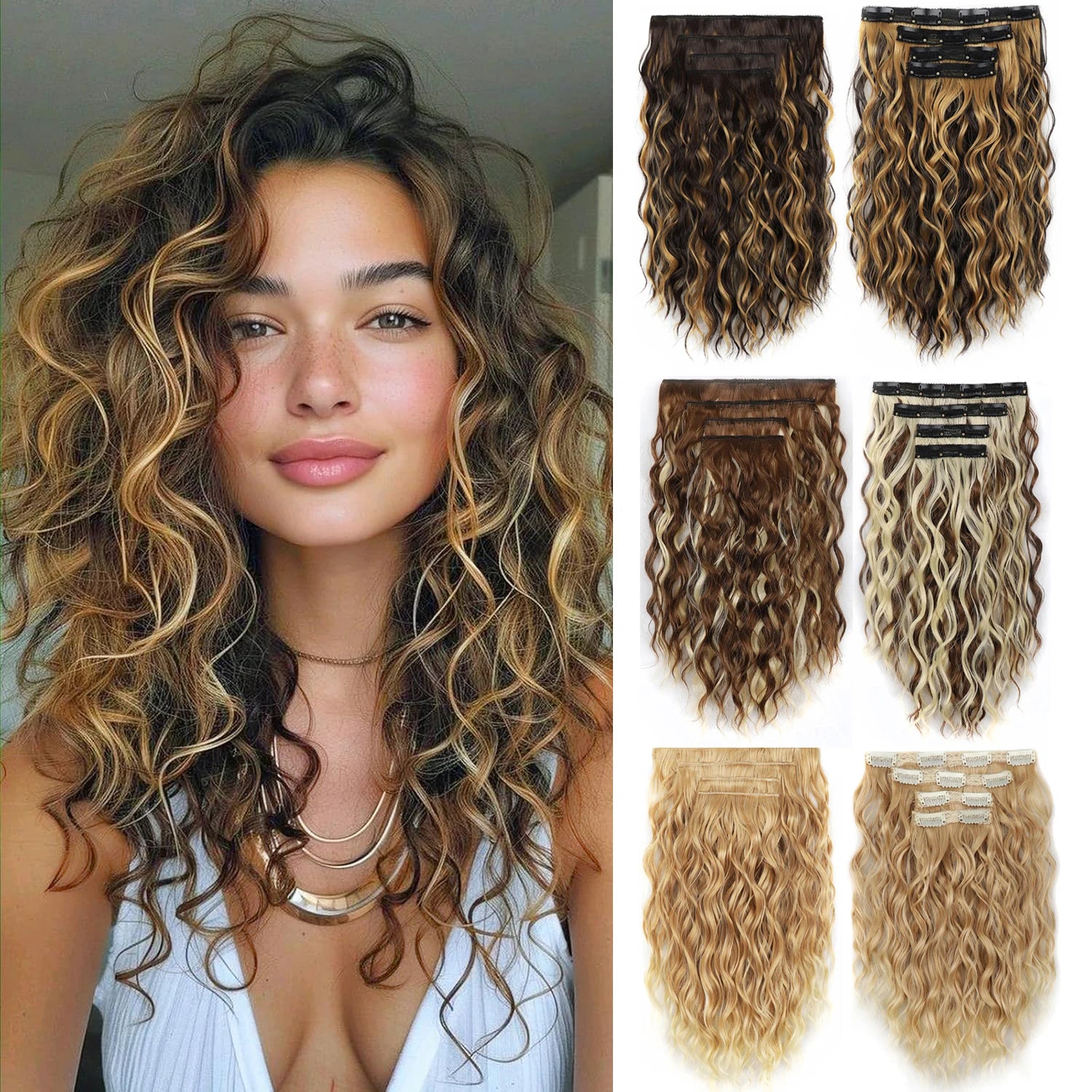 4-Piece Set of 11 Clip-In Hair Extensions, Clip-In Hair Extensions, 12 Inch Synthetic Clip-In Short Soft Natural Wigs High-Tempe