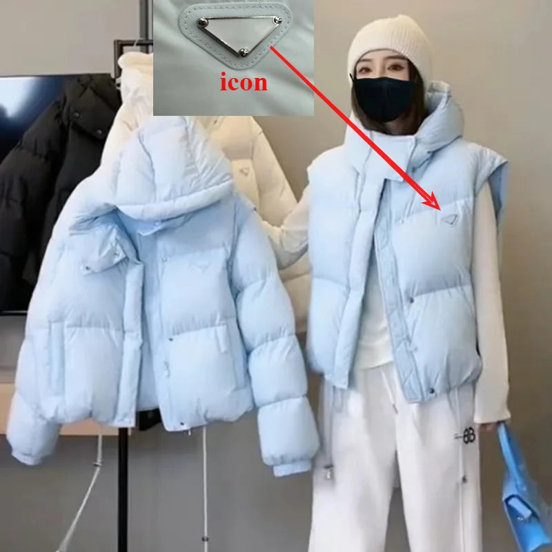 Autumn and Winter New Women's Down Jacket Detachable Double-sleeved Hooded Jacket 2024 New Wave Loose Leisure Women's Parka Coat