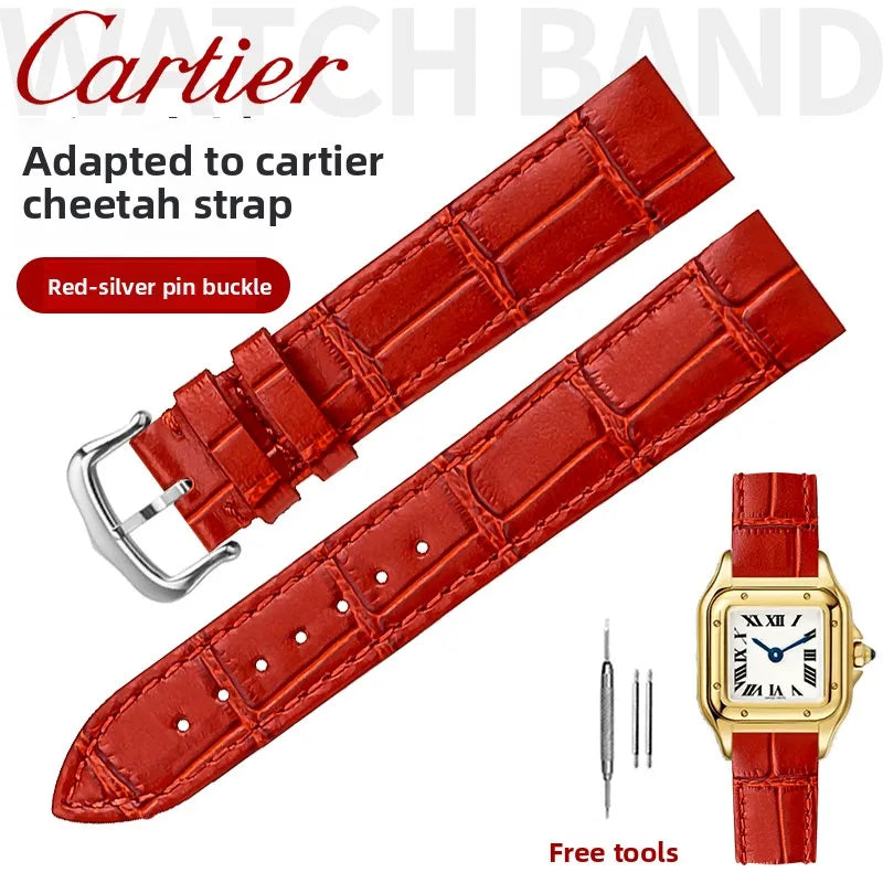 17.5 15.5mm Quick release women watchband For Cartier Santos Dumont cowhide Leather watch Strap lady's Pin buckle White red band