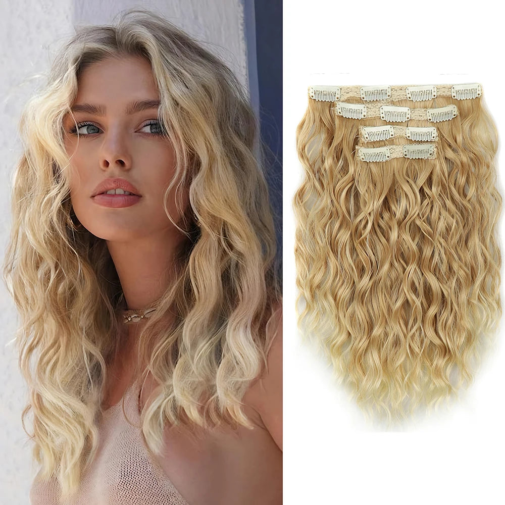 4-Piece Set of 11 Clip-In Hair Extensions, Clip-In Hair Extensions, 12 Inch Synthetic Clip-In Short Soft Natural Wigs High-Tempe